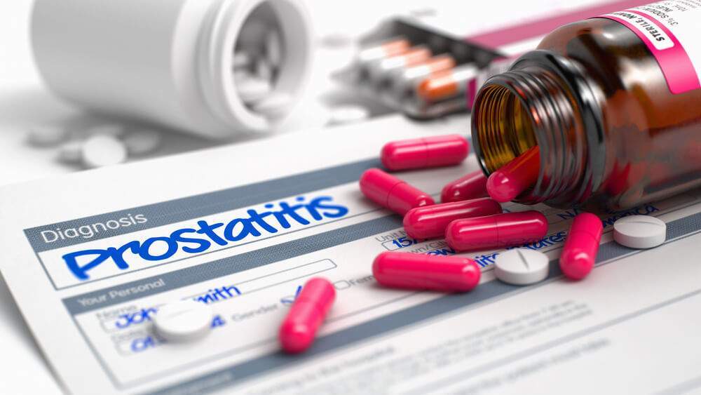 The prostatitis diagnosis in medical history and a heap of pills
